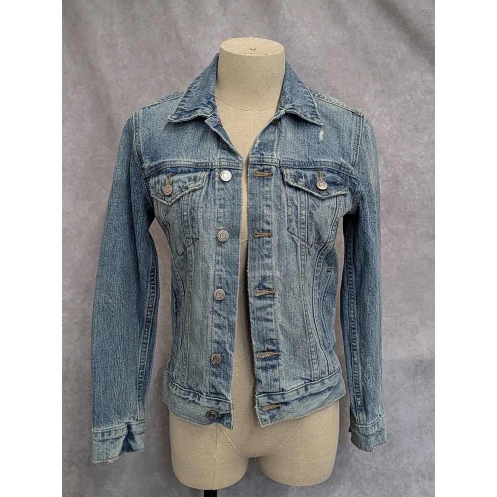 Lucky Brand Womens Distressed Light Wash Denim Trucker Jacket XS TP S0318 Blue
